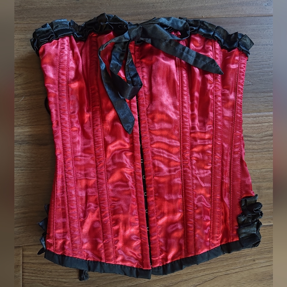 Burlesk Red Satin Corset with Black Accents